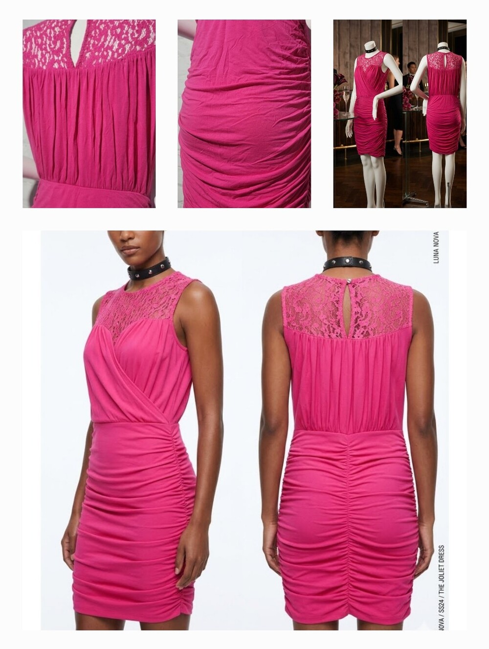 Sexy Fuchsia Lace Yoke Ruched Midi Dress by Guess
